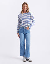 Long Weekend Top - White/Regatta Blue Stripe