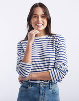 Long Weekend Top - White/Regatta Blue Stripe