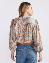 Mila Blouse - Turquoise / Choc Scarf Print