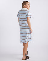 Olivia Polo Tee Dress - Ice Blue/White/Chocolate Stripe