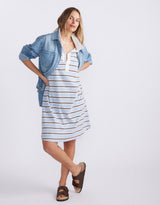 Olivia Polo Tee Dress - Ice Blue/White/Chocolate Stripe