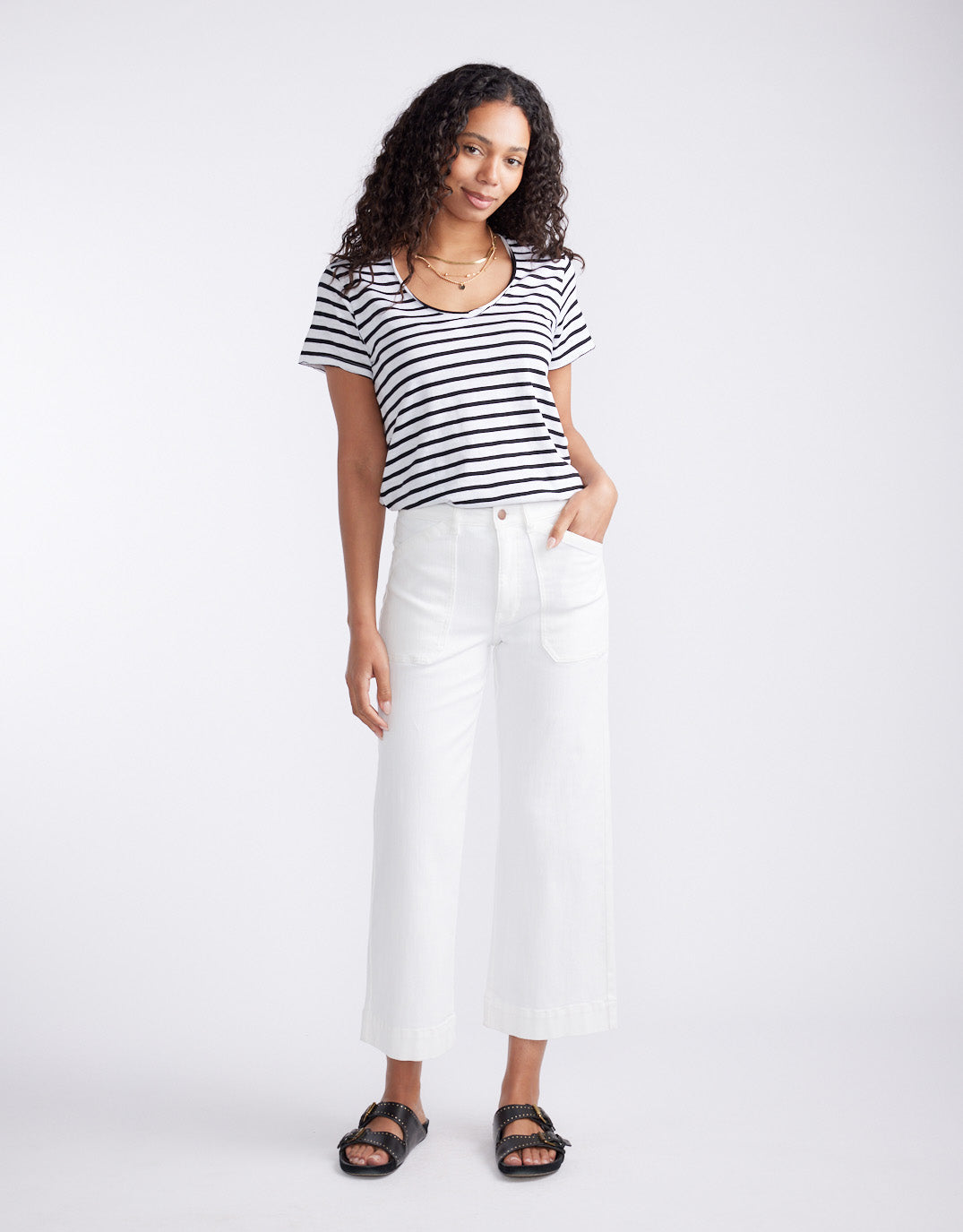 Original V Neck T-Shirt - Black/White Stripe