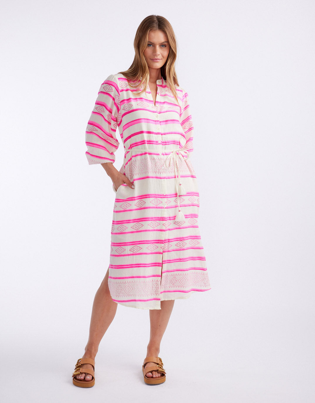 Palm Island Dress - Neon Pink Stripe