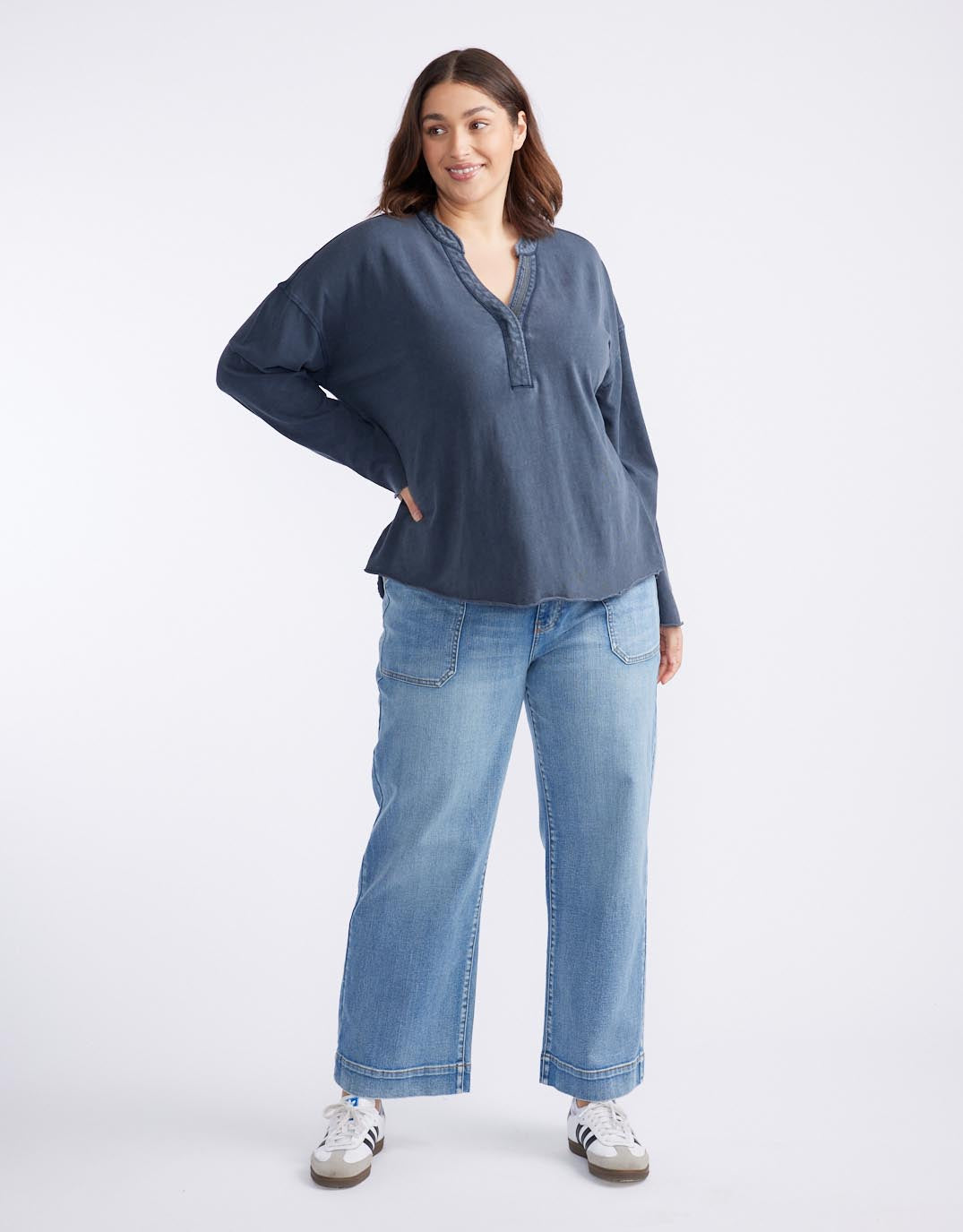 Henley Sunset Top - Washed Navy