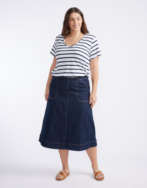 Original V Neck T-Shirt - Navy/White Stripe