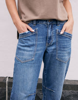 Saskia Stretch Cargo Barrel Jean - Mid Wash