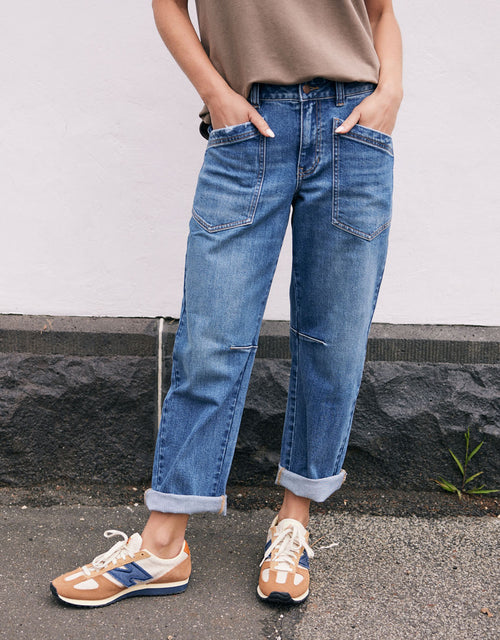 Saskia Cargo Barrel Jean - Mid Wash