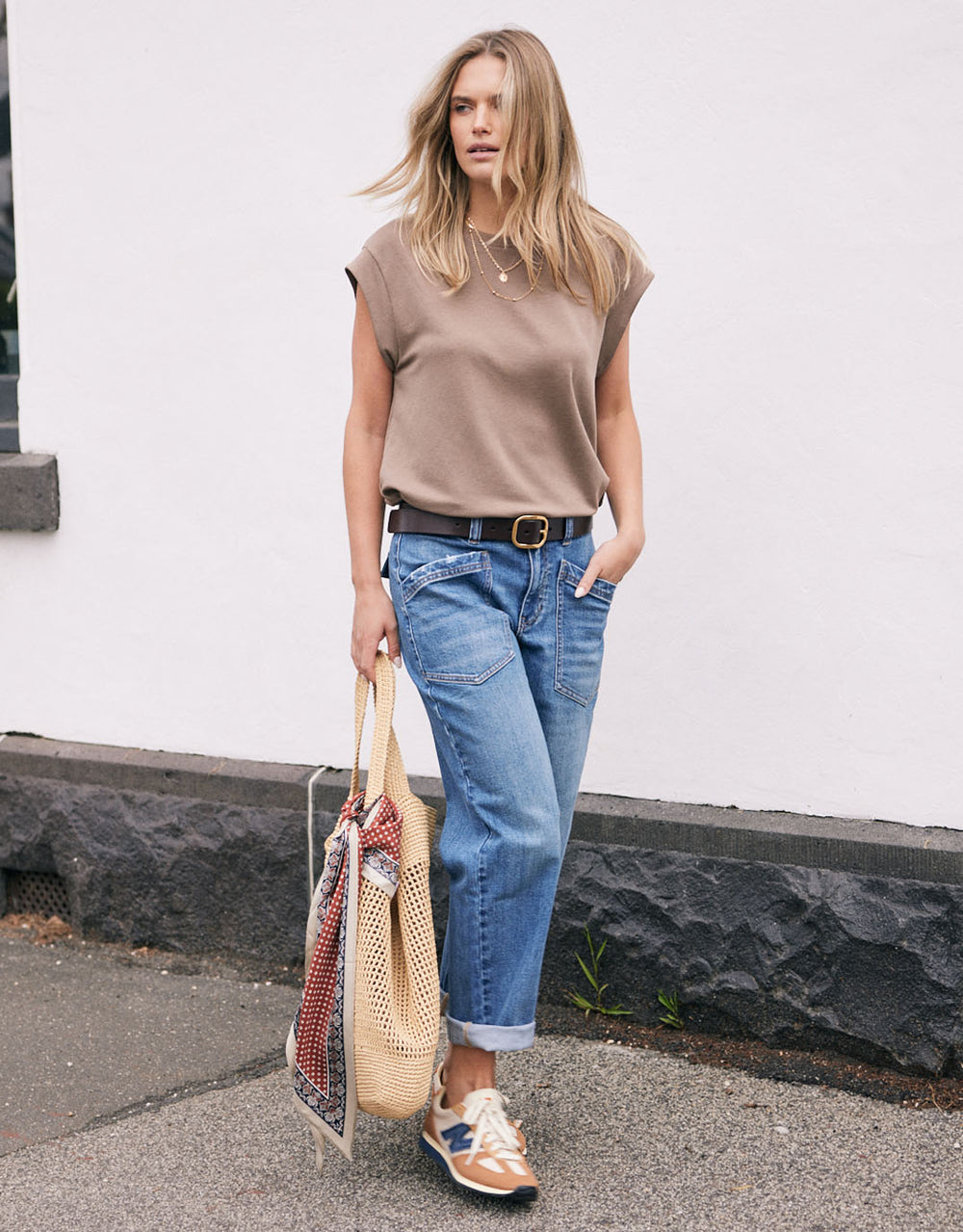 Saskia Stretch Cargo Barrel Jean - Mid Wash