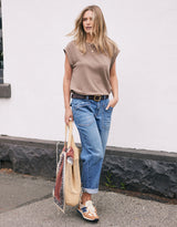 Saskia Stretch Cargo Barrel Jean - Mid Wash