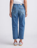 Saskia Stretch Cargo Barrel Jean - Mid Wash