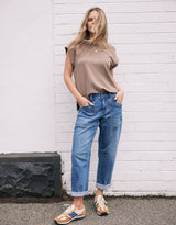 Saskia Stretch Cargo Barrel Jean - Mid Wash