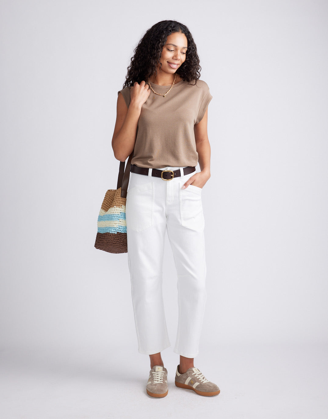 Saskia Cargo Barrel Jean - White