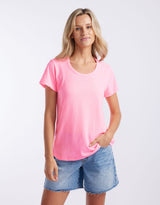 white-co-sorbet-stripe-round-neck-tee-neon-pink-womens-clothing