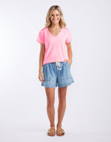 white-co-sorbet-stripe-vee-neck-tee-neon-pink-womens-clothing