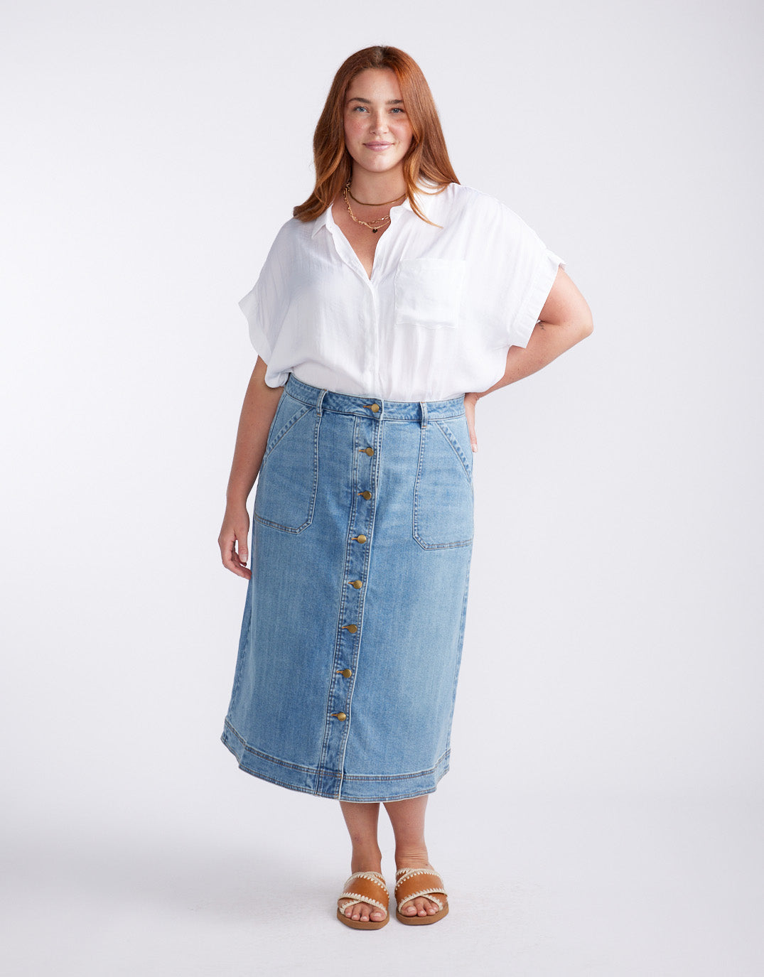 Stevie Midi Denim Skirt - Mid Wash