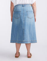 Stevie Midi Denim Skirt - Mid Wash