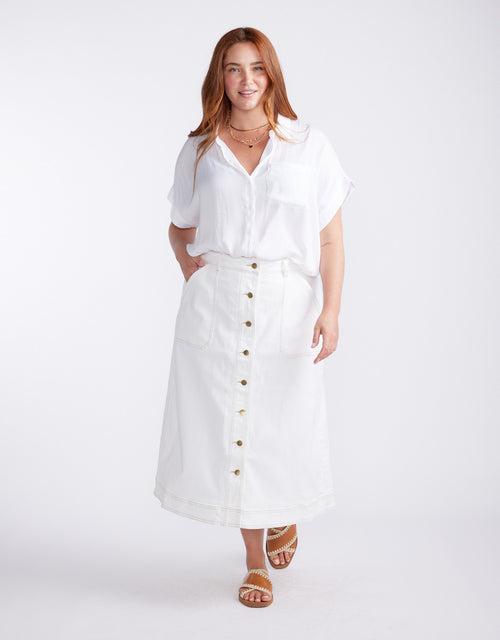 Stevie Midi Denim Skirt - White
