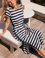 Turn Back Tee Midi Dress - Navy / White Stripe
