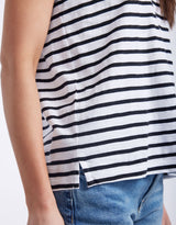 Turn Back V Neck T-Shirt - White/Black Stripe