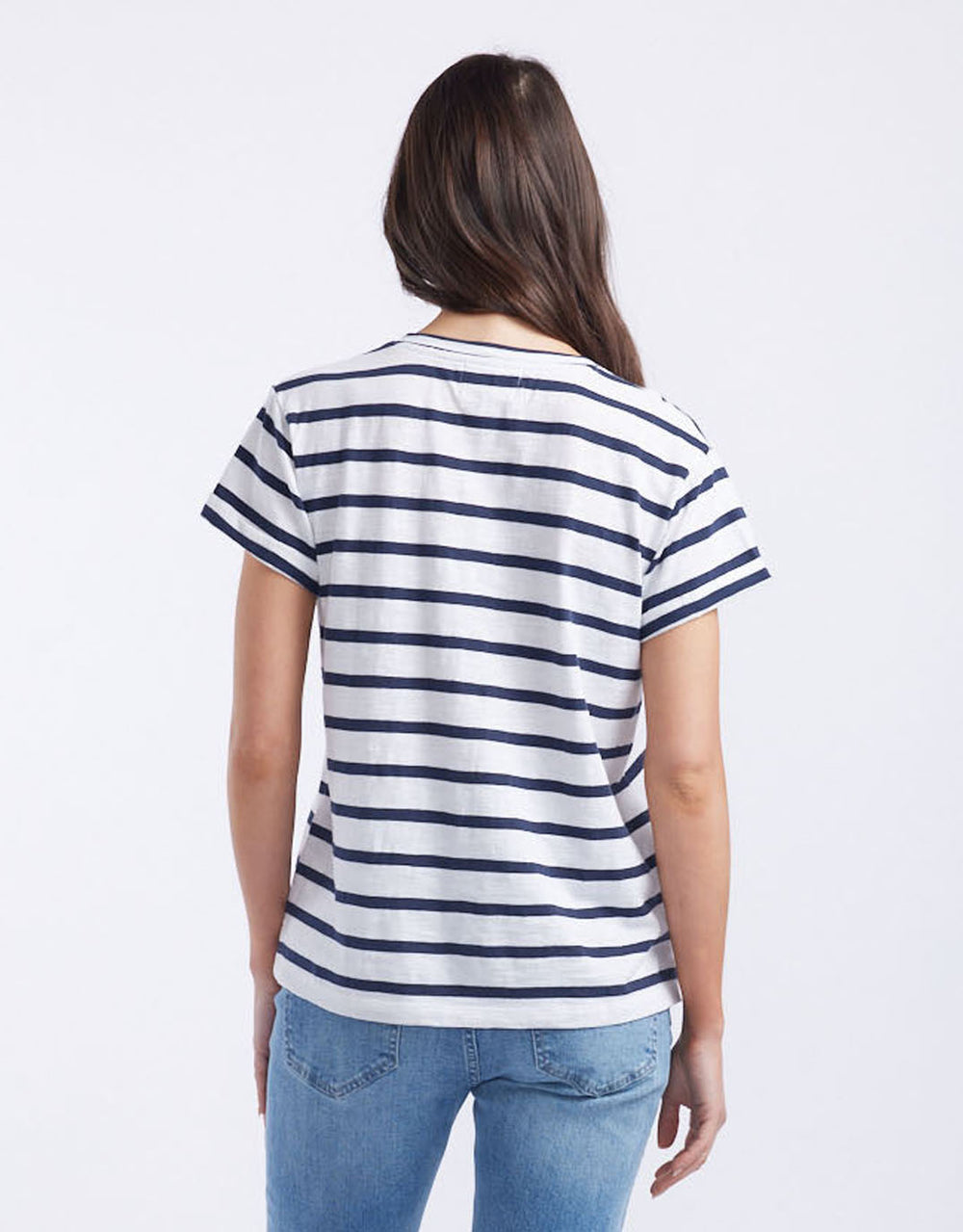 Turn Back V Neck T-Shirt - White/Navy Stripe