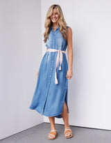 Vintage Denim Sleeveless Dress - Mid Wash
