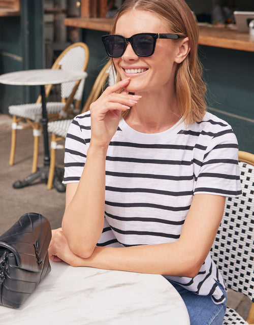 Yasmin Crew Neck Tee - White/Black Stripe