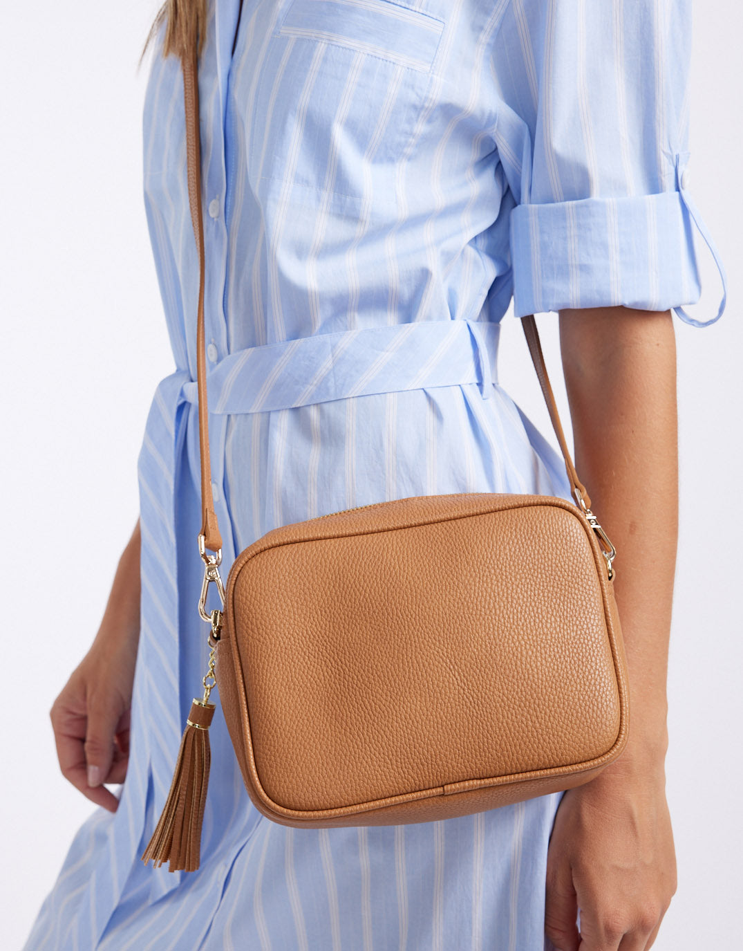 Zoe Crossbody Bag - Tan/Blue Stripe