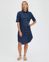 Hettie Linen Shirt Dress - French Navy
