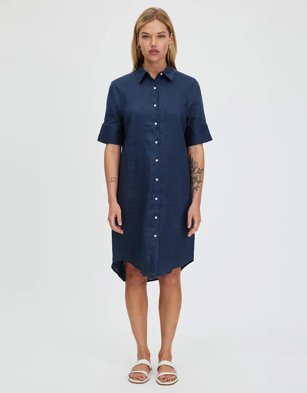 Hettie Linen Shirt Dress - French Navy