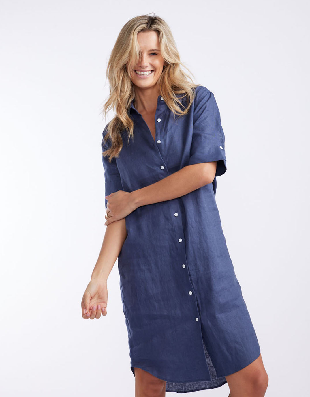 Buy Hettie Linen Shirt Dress - French Navy White by FTL for Sale Online New  Zealand
