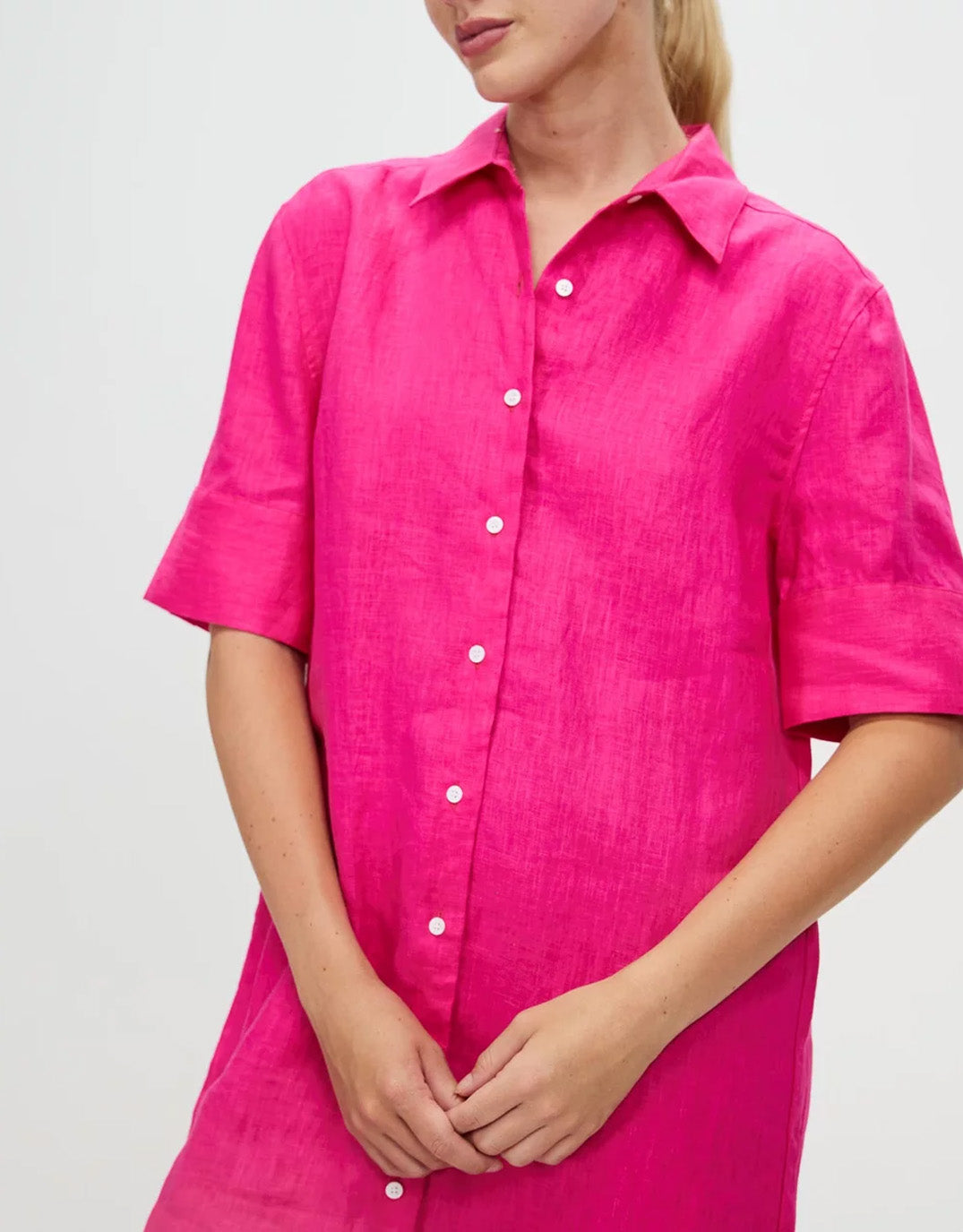 Hettie Linen Shirt Dress - Fuchsia