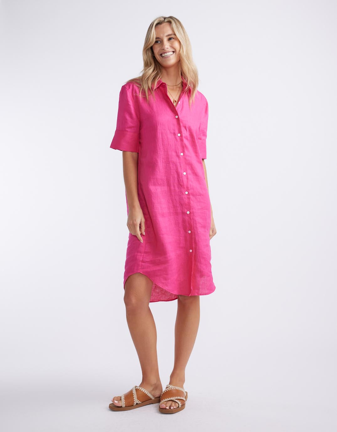 white-ftl-hettie-linen-shirt-dress-fuchsia-womens-clothing