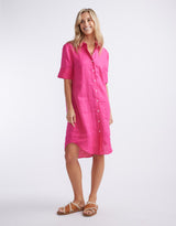 white-ftl-hettie-linen-shirt-dress-fuchsia-womens-clothing