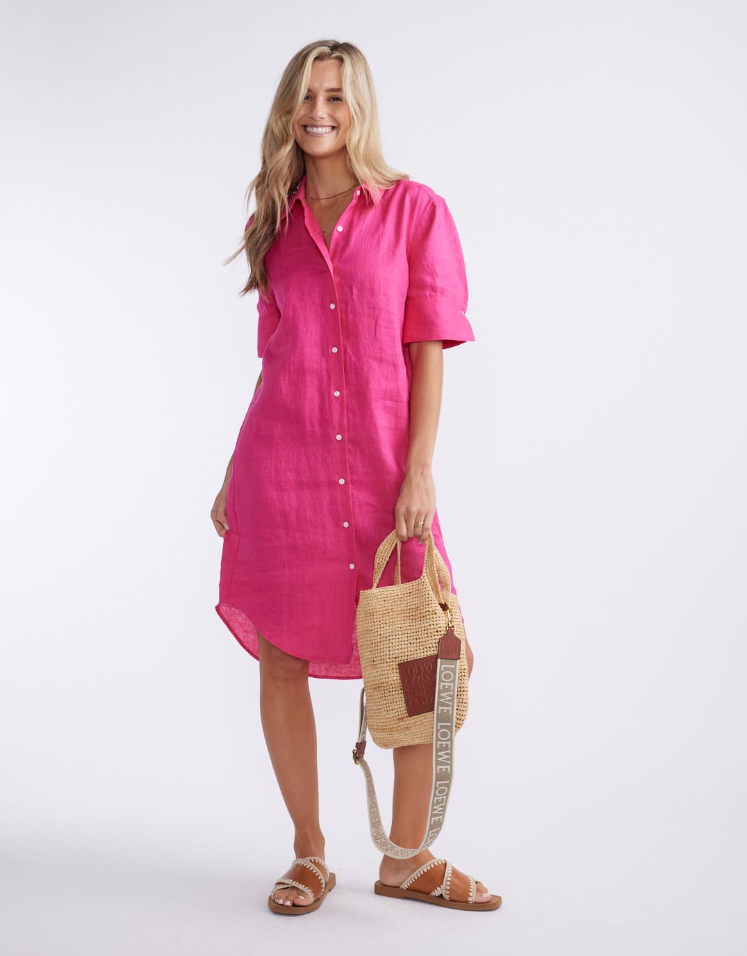 white-ftl-hettie-linen-shirt-dress-fuchsia-womens-clothing