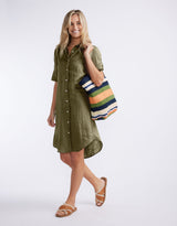 Hettie Linen Shirt Dress - Khaki