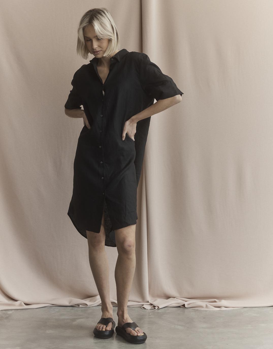 Hettie Shirt Dress - Black