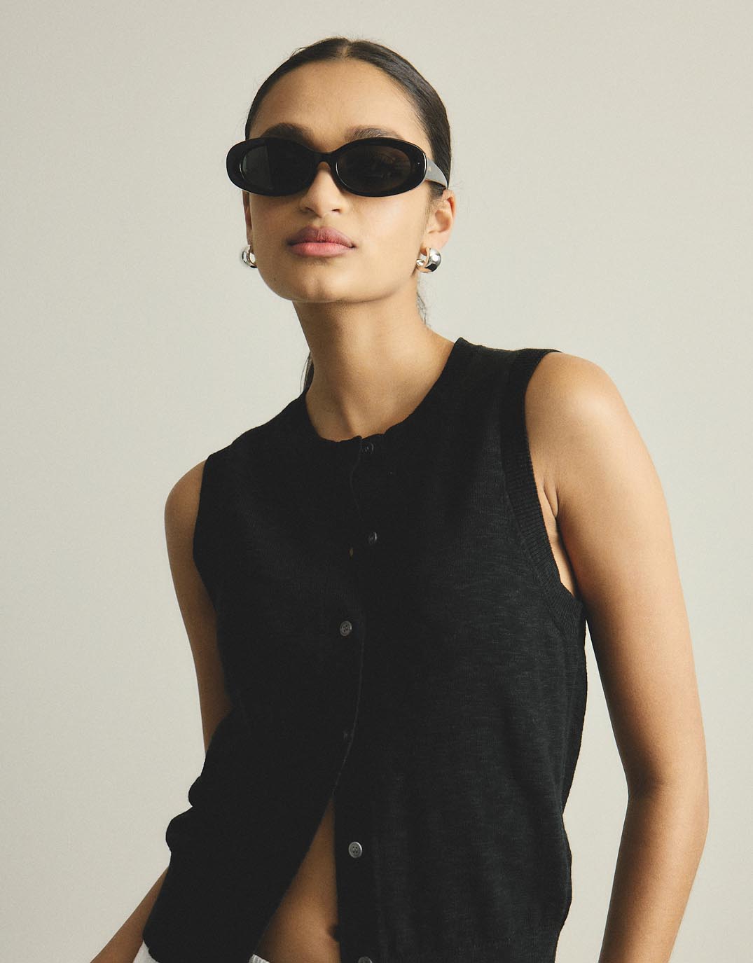 Kyra Button Tank - Black