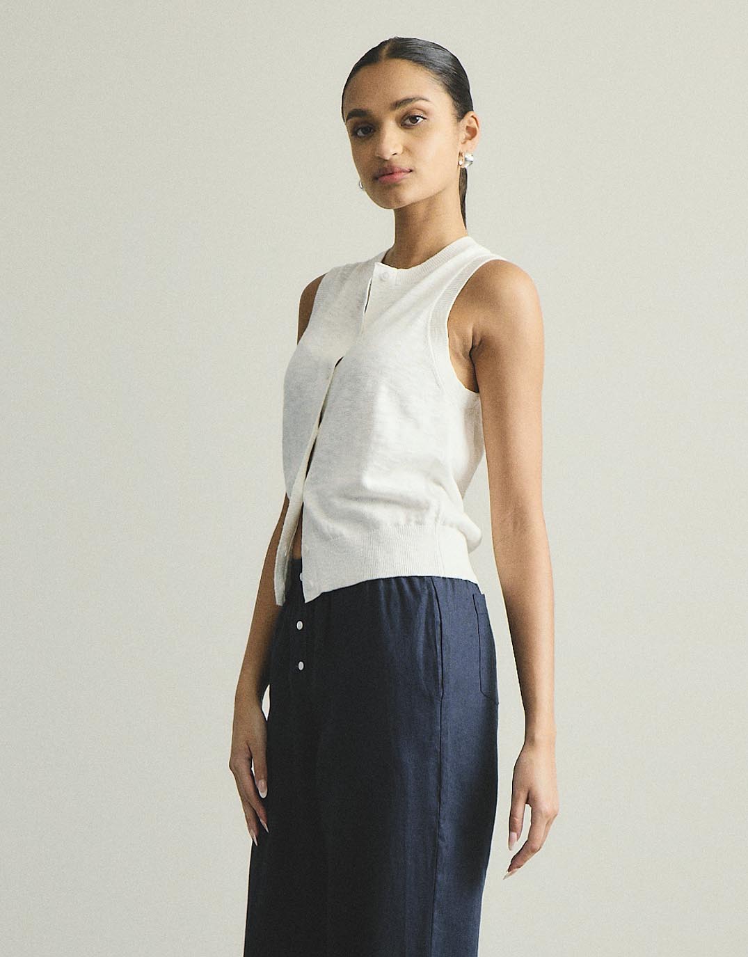 Kyra Button Tank - White