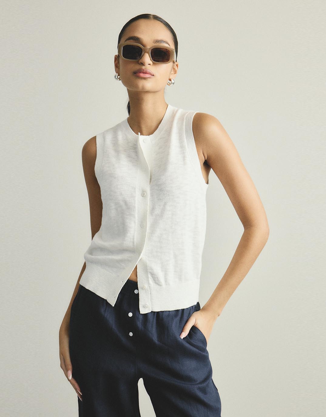 Kyra Button Tank - White