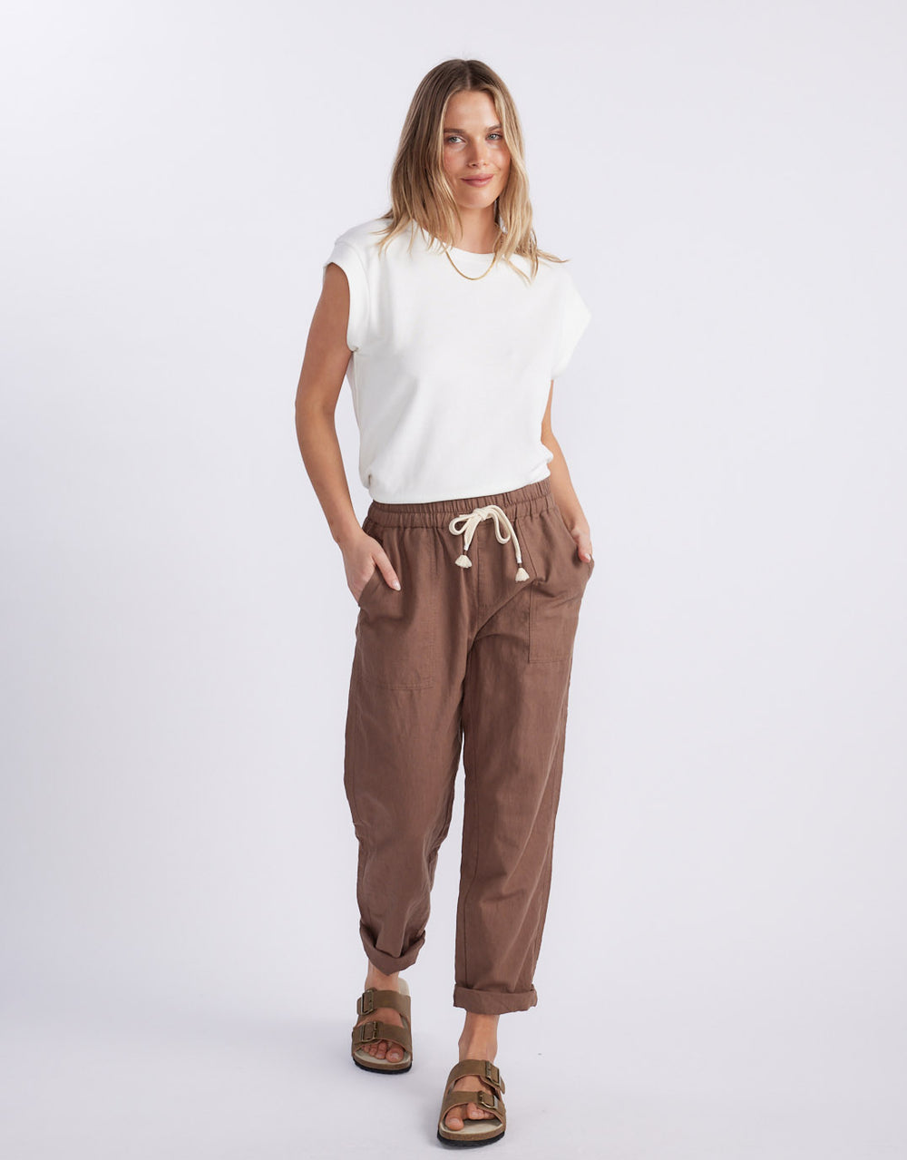 Linen Beach Comber Pant - Chocolate