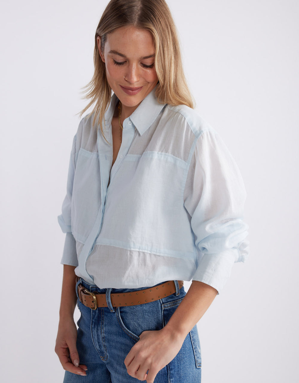 Chloe Panel Shirt - Ice Blue