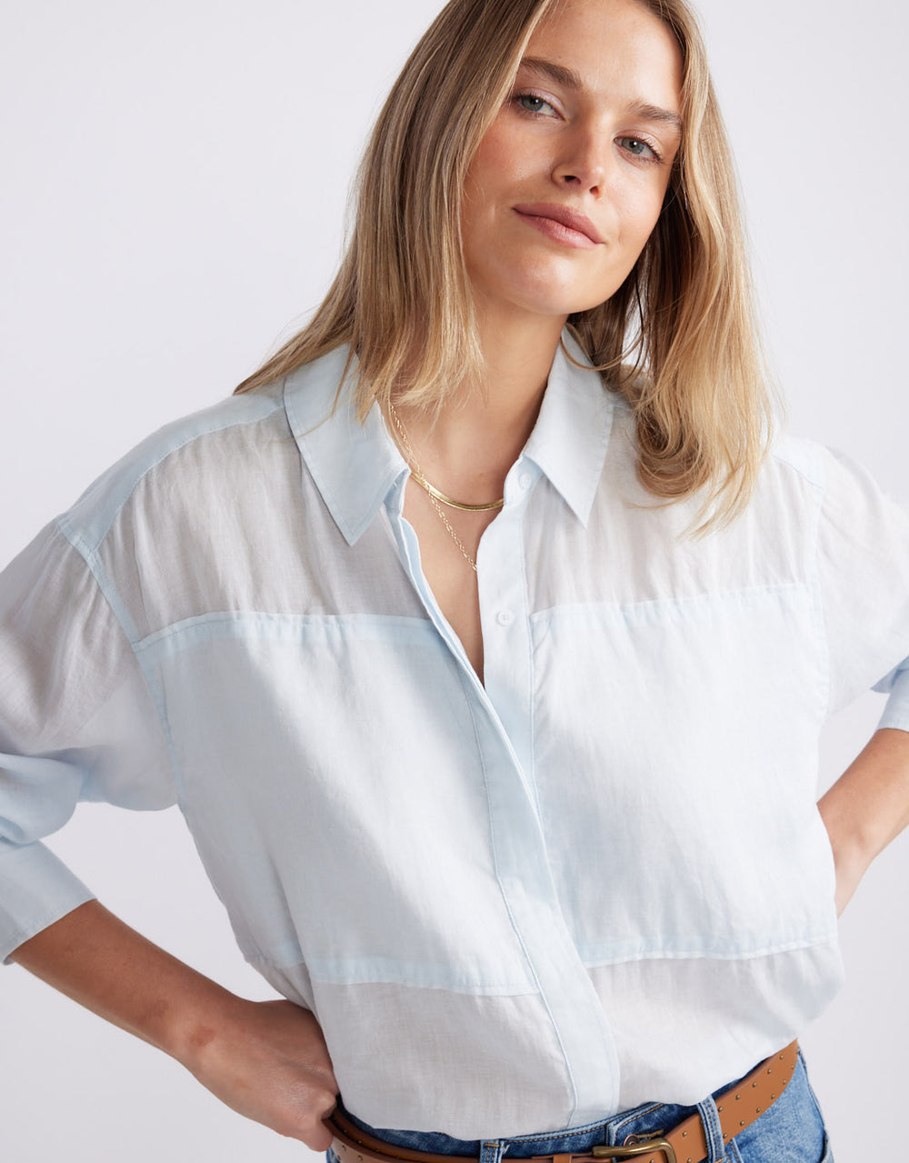 Chloe Panel Shirt - Ice Blue
