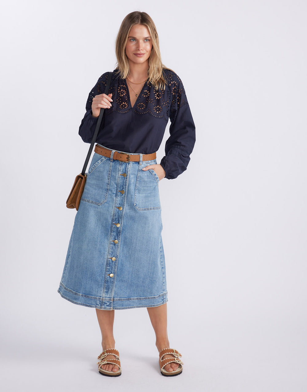 Fleur Broderie Blouse - Navy