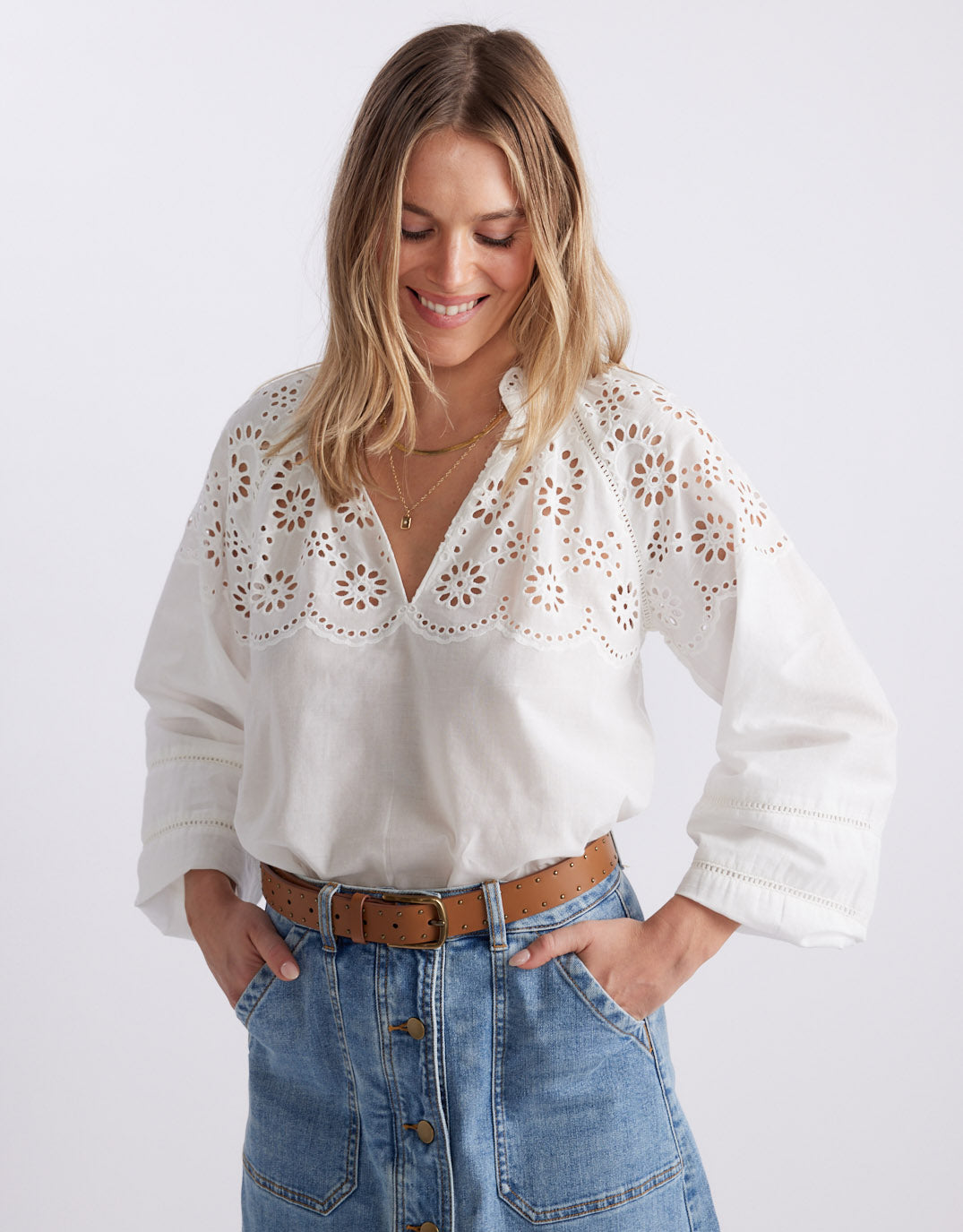 Fleur Broderie Blouse - White