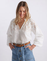 Fleur Broderie Blouse - White