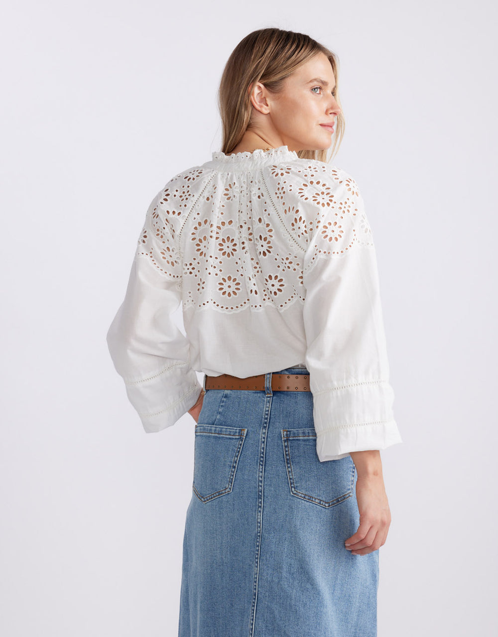 Fleur Broderie Blouse - White