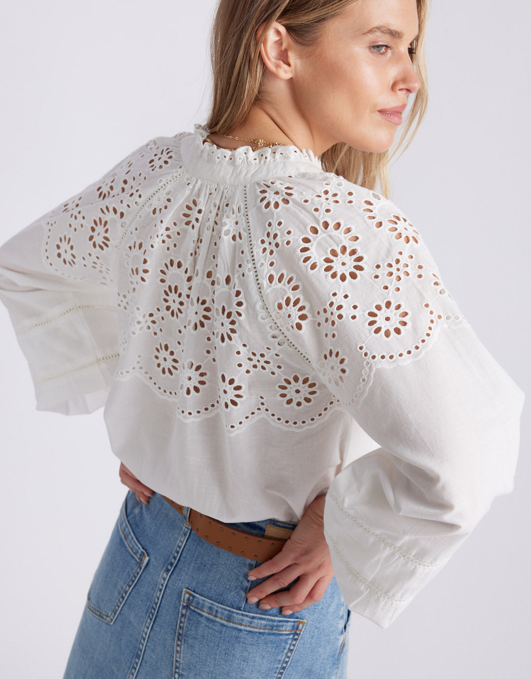 Fleur Broderie Blouse - White