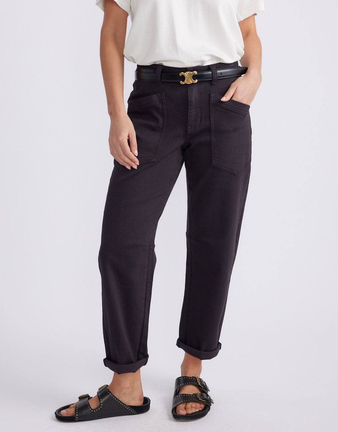 Saskia Stretch Cargo Barrel Jean - Washed Black