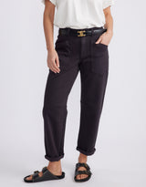 Saskia Stretch Cargo Barrel Jean - Washed Black