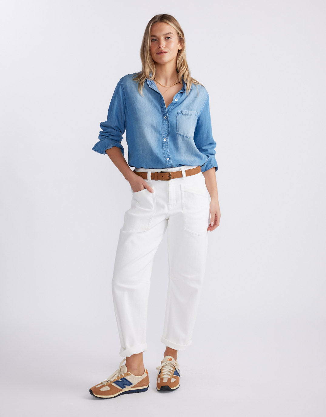 Saskia Stretch Cargo Barrel Jean - White